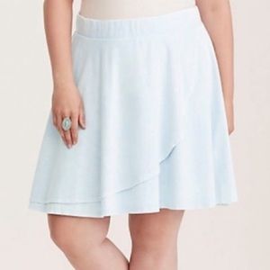 Blue Washed Wrap Skater Skirt